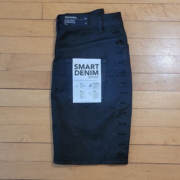 DL1961 Sandra Night Shine Black Coated Lace‑Up Denim Mini Skirt L NWT - Picture 2 of 16